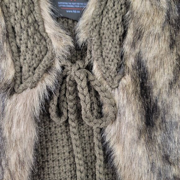 French Dressing Jeans Faux Fur Vest XS Taupe Knit & Fur Detail Tie Front New - Picture 2 of 8